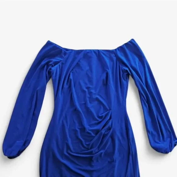 Lauren Ralph Lauren Square Neck Balloon Sleeve Ruched Dress in Sapphire Blue 6 - Picture 3 of 10